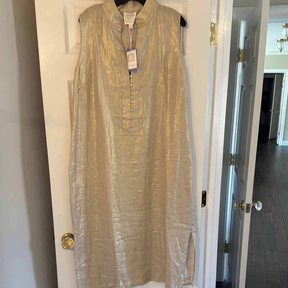 Gold Linen Sleeveless Dress